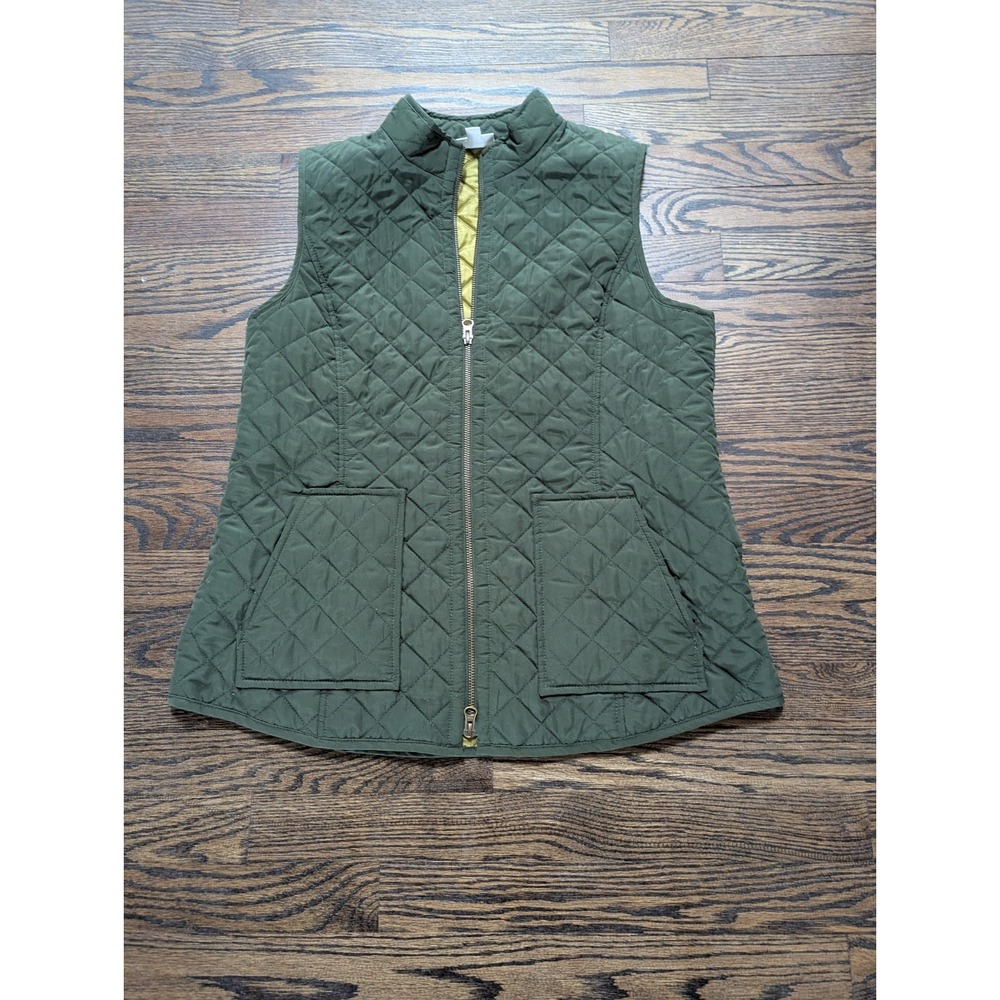 J Jill Vest Womens Size Medium Green Heritage Quilted Pockets Preppy Modern